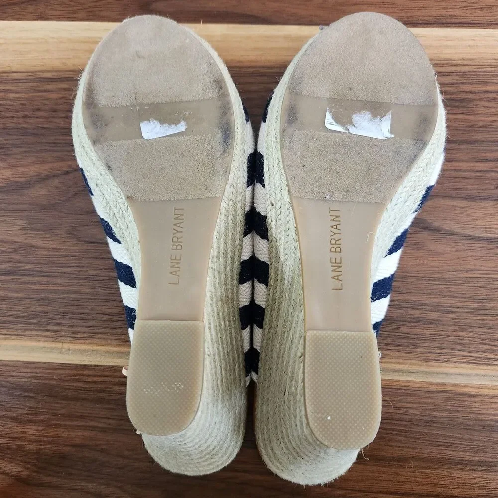 Lane Bryant Espadrille High Wedge Slip On Slide Jute Striped Sandal Shoe 10W